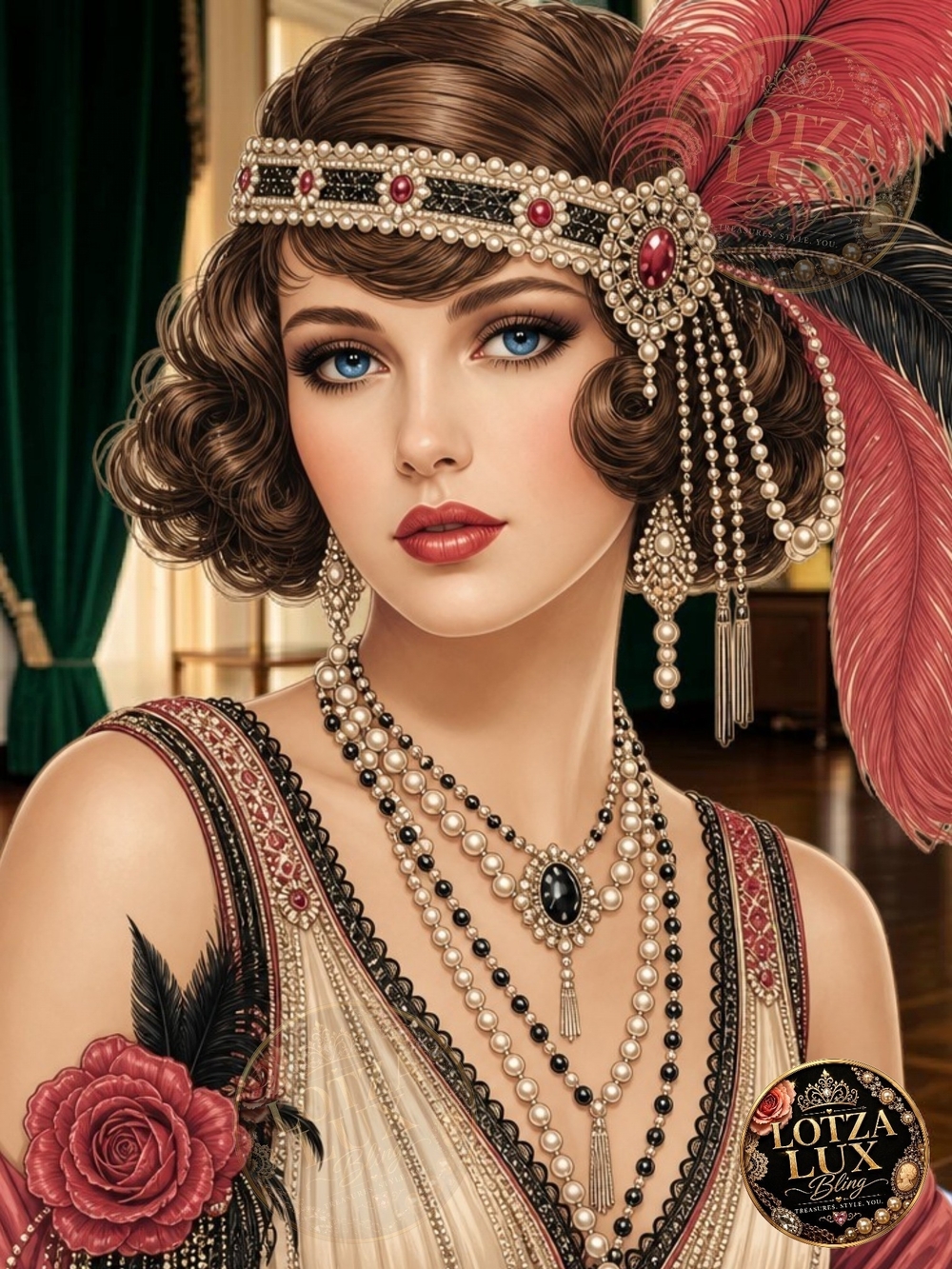 Artwork Roaring 1920's Vintage Glamour Portrait #1 by LotzaLuxBling